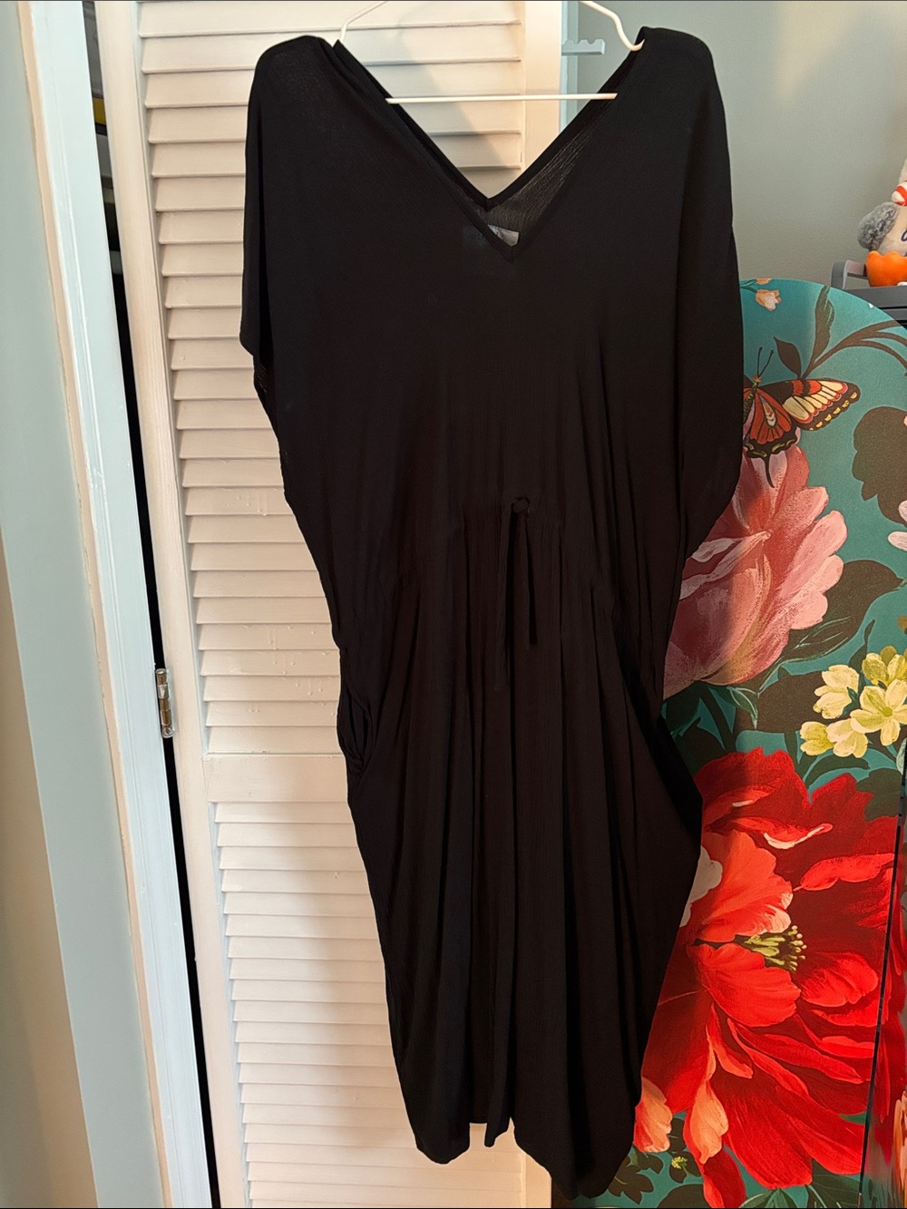 tonlé Black L V-Neck dress with Drawstring Waist